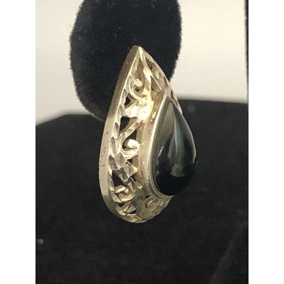 Vintage Sterling Silver And Black Onyx Teardrop Statement Earrings - Picture 3 of 6